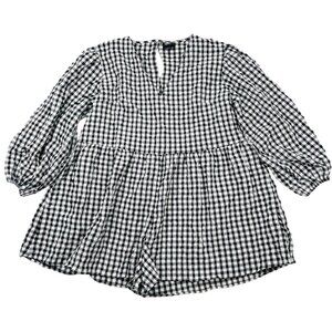 ASOS Design 14 Gingham Checkered Romper Black White Picnic Brunch Summer Party